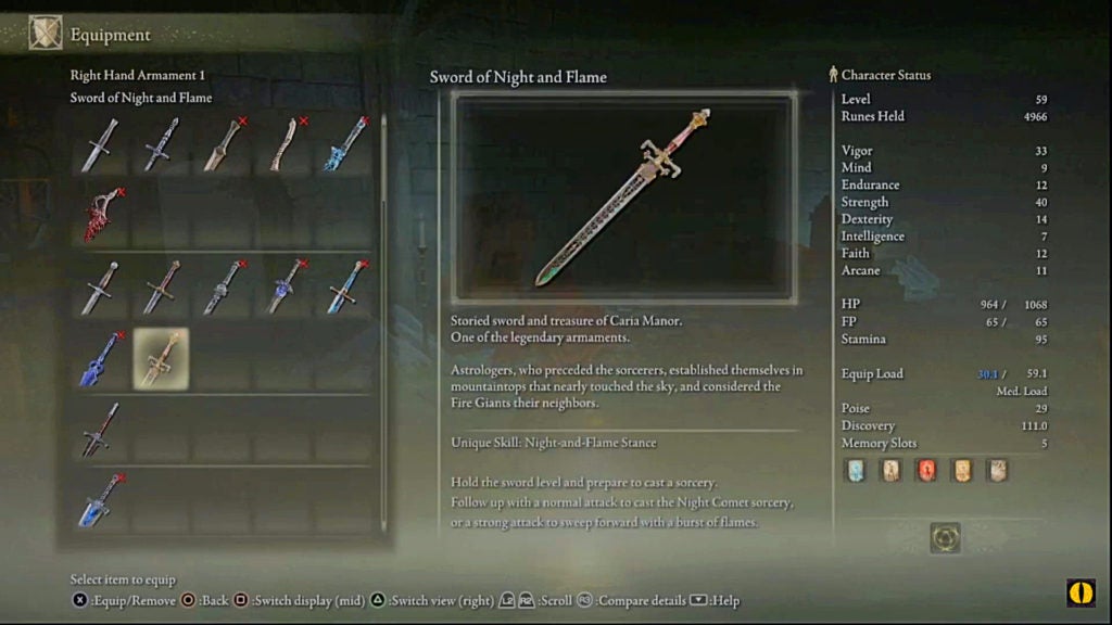 The item description of the Sword of Night and Flame that mentions is a legendary armament of the Caria noble family.