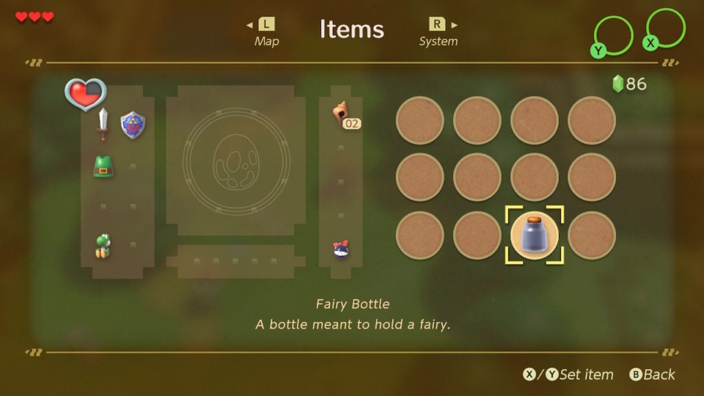 The player hovering over an empty Fairy Bottle in their inventory.