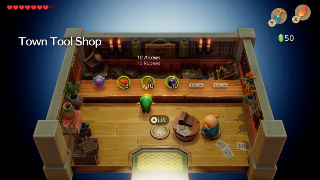 10 Arrows for 10 Rupees in the Town Tool Shop in Link's Awakening.