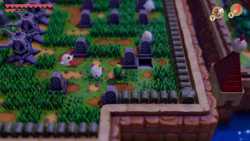 Link moving tombstones in the Cemetery by following the instructions from the red book from Mabe Village's Library.