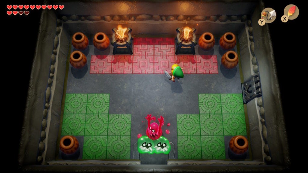 Link fighting red and green goo specters.