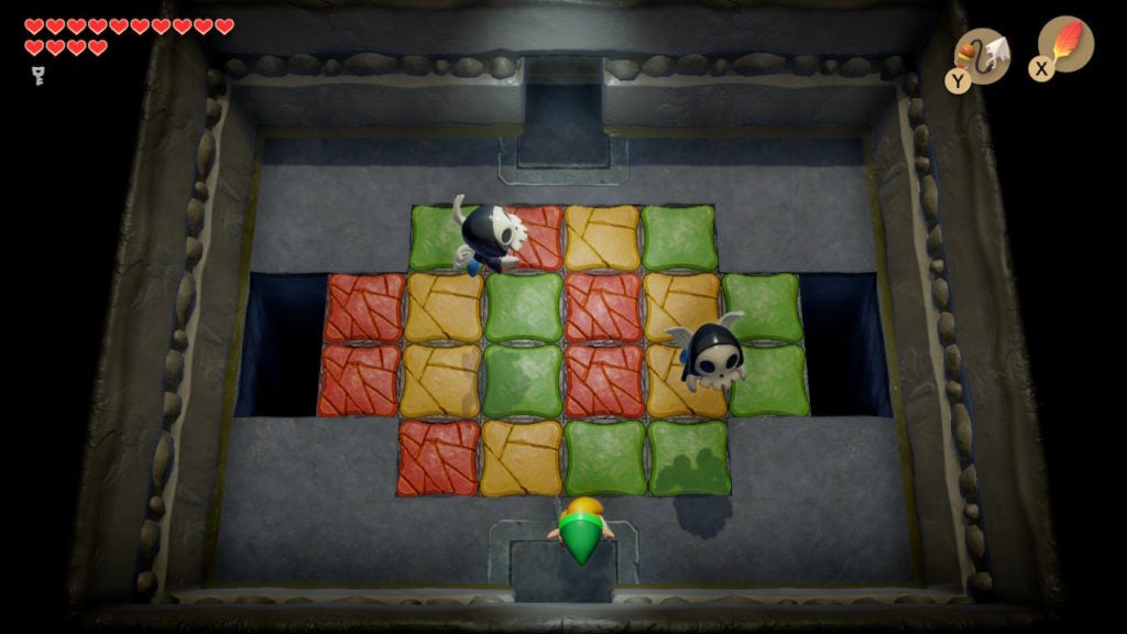 Link in another room with many colorful floor tiles and 2 Bone Putters.