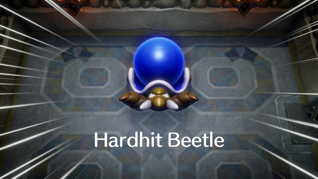 Link finding Hardhit Beetle, who is a large beetle with a blue shell.