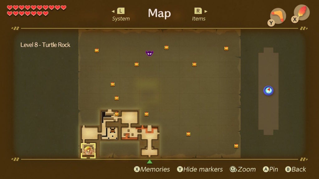 Showing the map of Turtle Rock with only the chests and boss room visible.