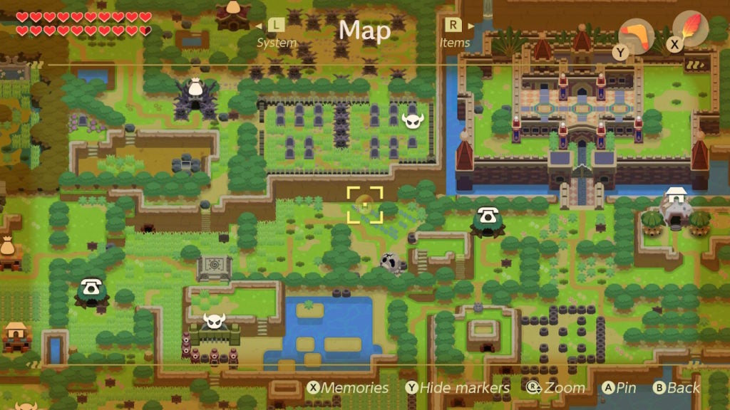 Map view of Link standing near the cave with the Great Fairy in Ukuku Prairie.