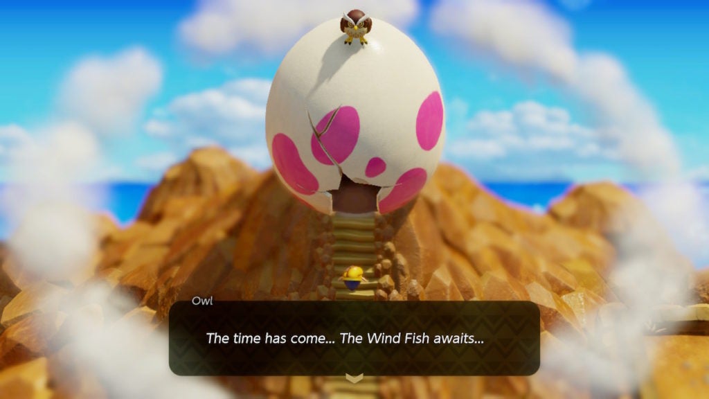 The Wise Owl telling Link to enter the Wind Fish's Egg while perched atop it.