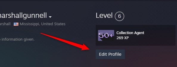 Click Edit Profile on the Steam website.