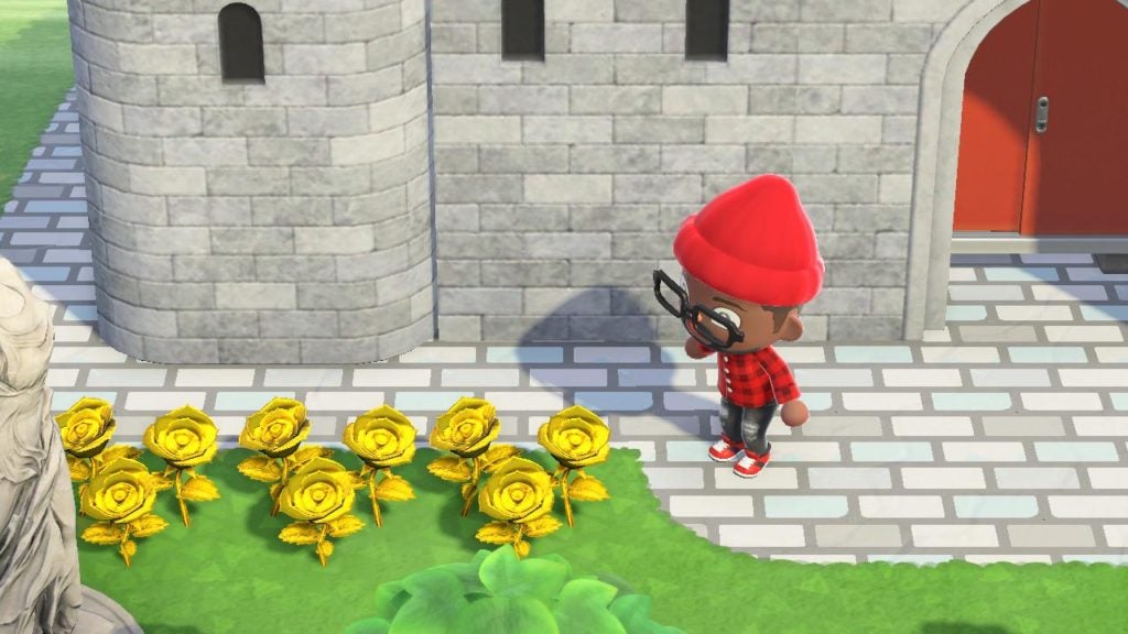 The player standing next to gold roses.