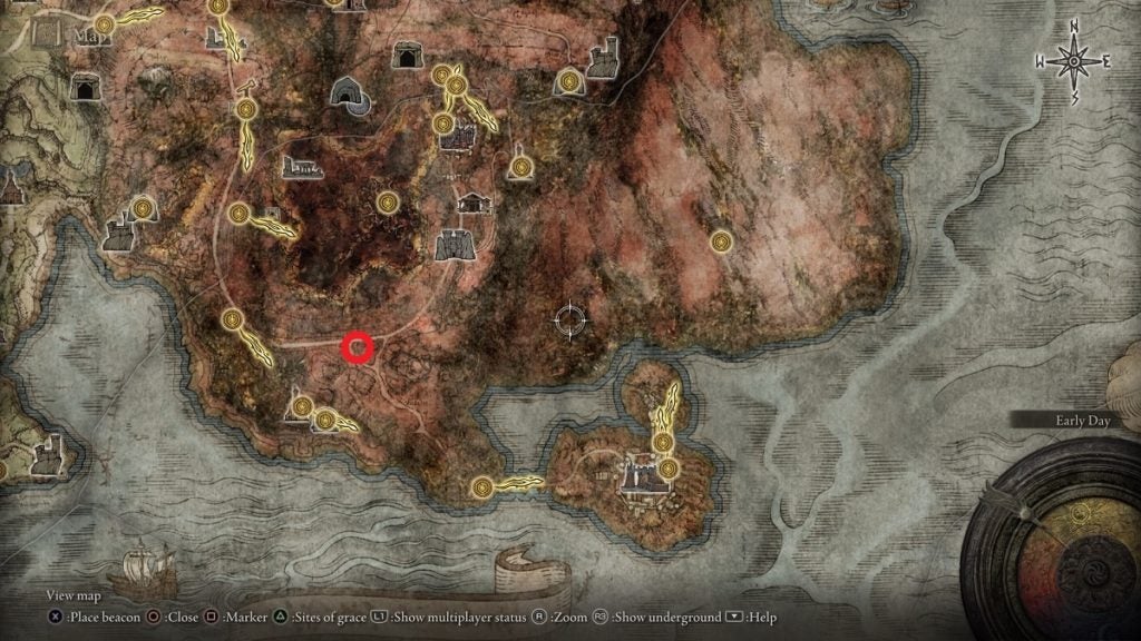 The location of the Map Fragment in Caelid.