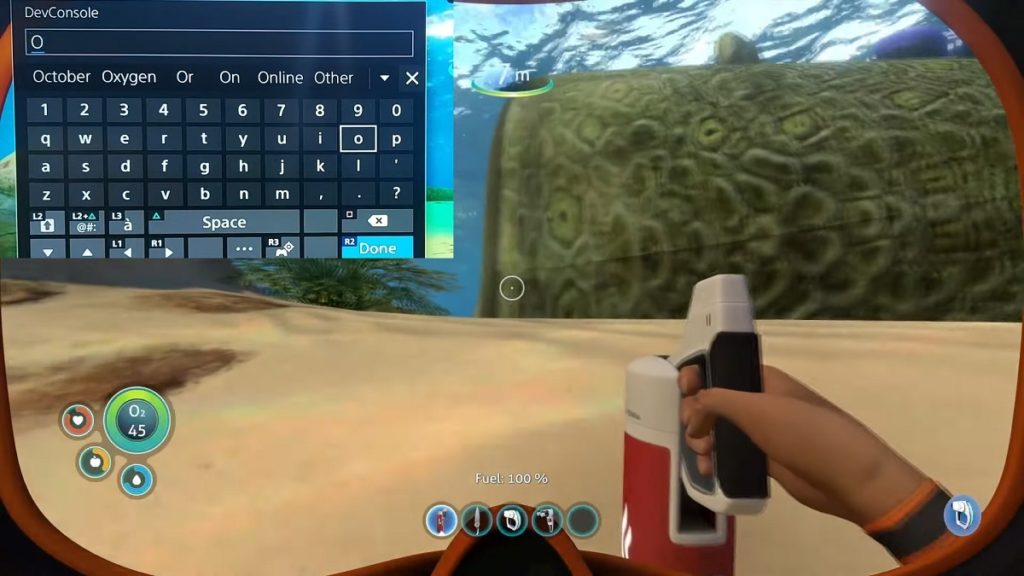 Bringing up the Console Commands in Subnautica.
