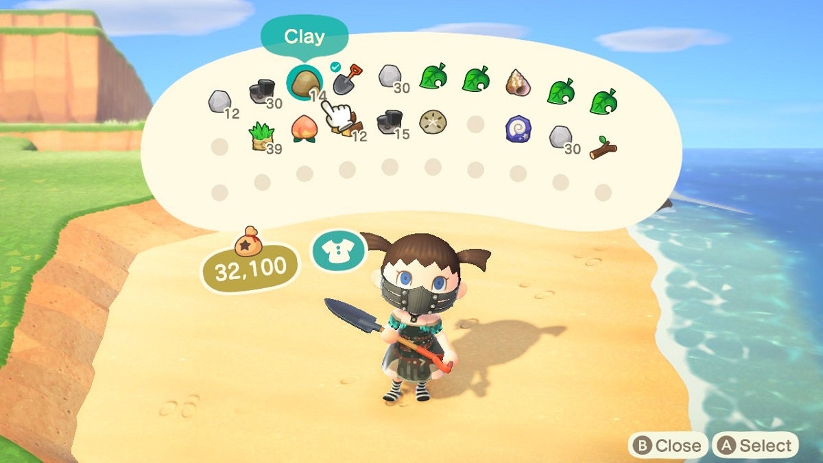 Clay in the character's inventory.