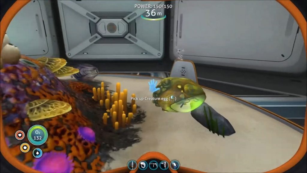 A creature egg in an Alien Containment in Subnautica.