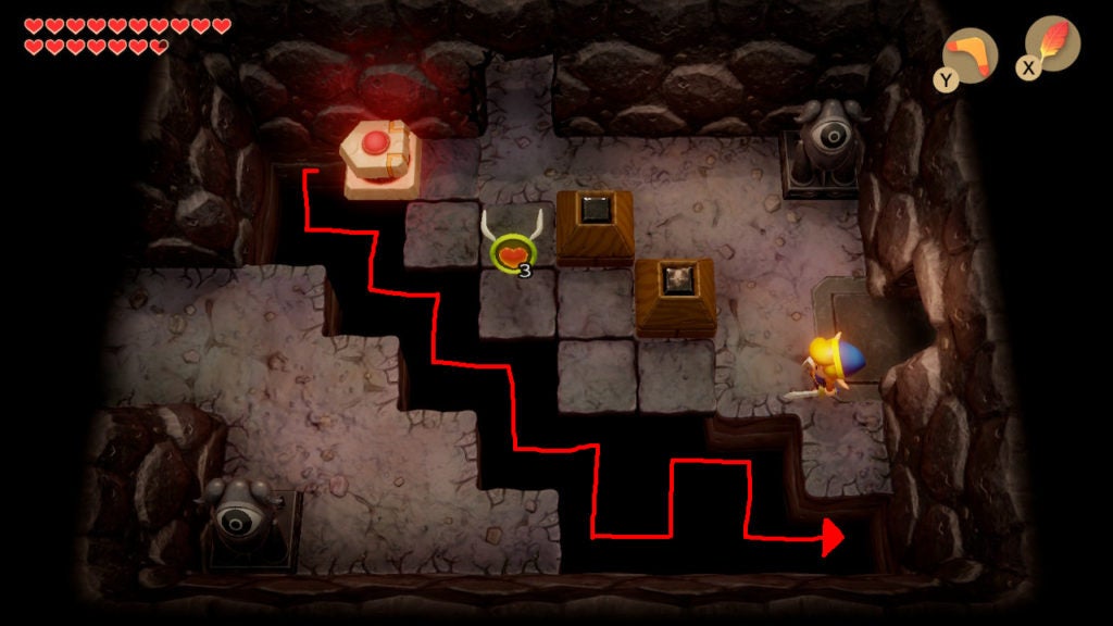 Red arrow showing the path you need to take with the floor-maker to solve the puzzle.