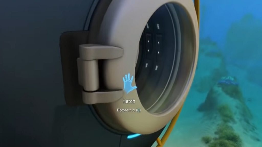 Showing a hatch at the side of a base from Subnautica.