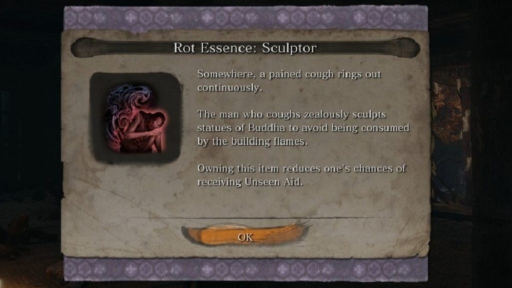 Sculptor's Rot Essence description from Sekiro.