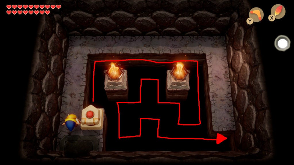 A red arrow showing the path that the floor-maker needs to travel to solve the puzzle.