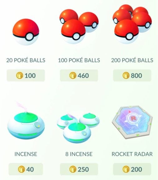 Stuff you can get from the shop in Pokemon GO.