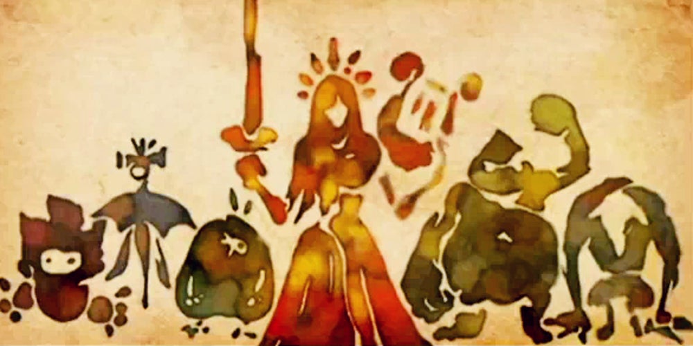 Image of the Goddess Hylia and the 5 surface races from Skyward Sword's cutscene.