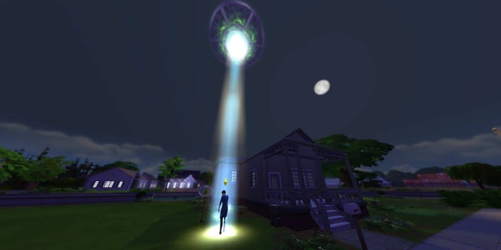 A Sim gets kidnapped by aliens in The Sims 4.