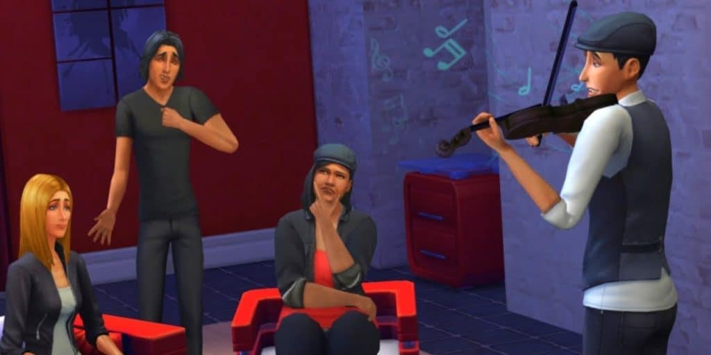 A Sim is playing the violin in The Sims 4.