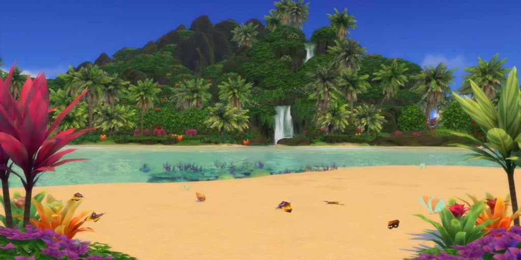 An abandoned beach in Sulani in The Sims 4.