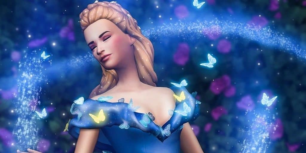 Cinderella wears blue dress in The Sims 4.