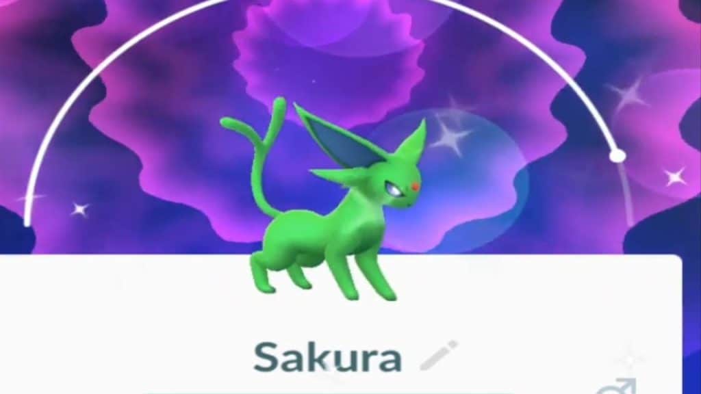 Shiny Espeon in Pokémon GO with nickname "Sakura."