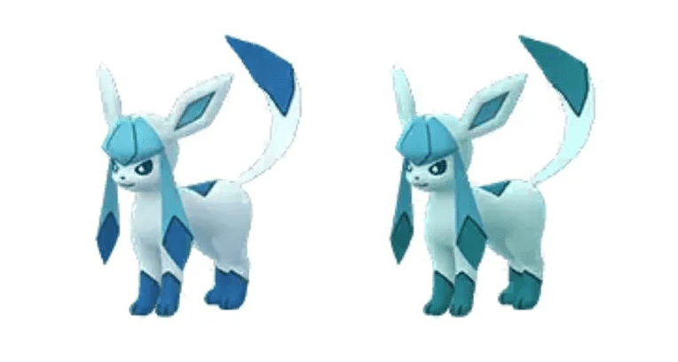 Normal and Shiny forms of Glaceon.