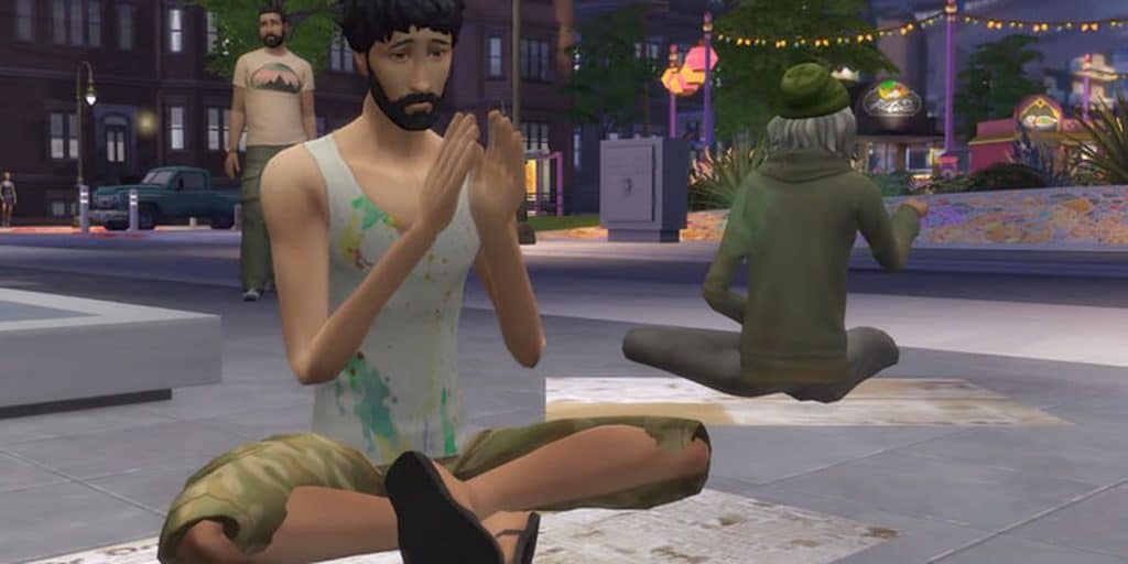 Homeless people sit in the street in the Sims 4.