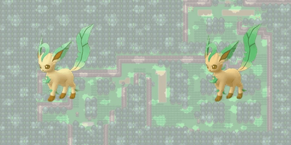 Normal and Shiny forms of Leafeon.