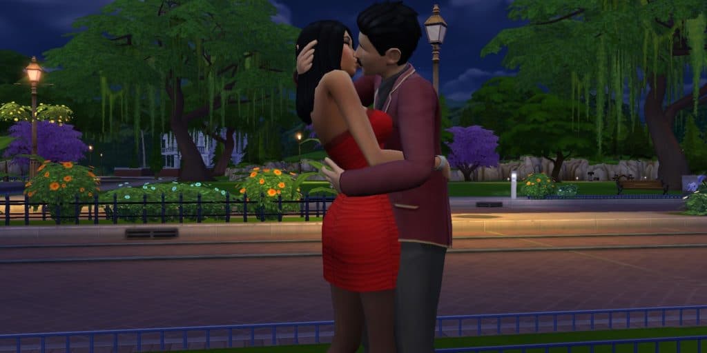Two Sims are kissing in The Sims 4.