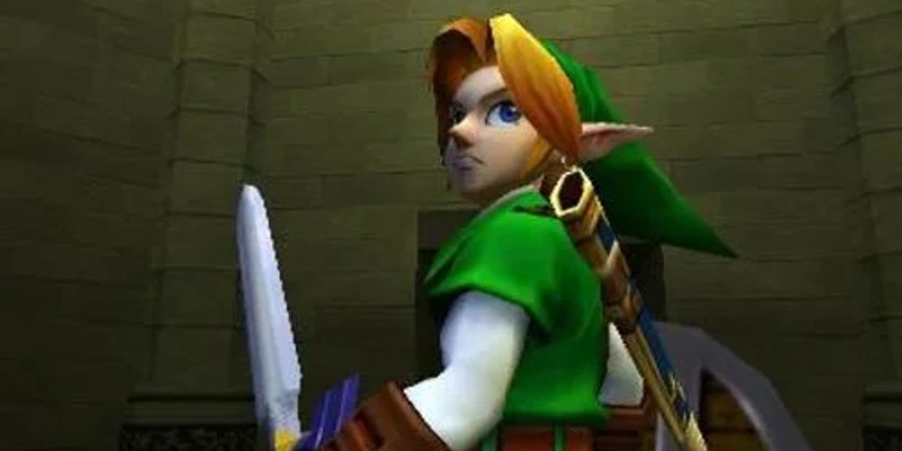 Adult Link in Ocarina of Time with his back turned.