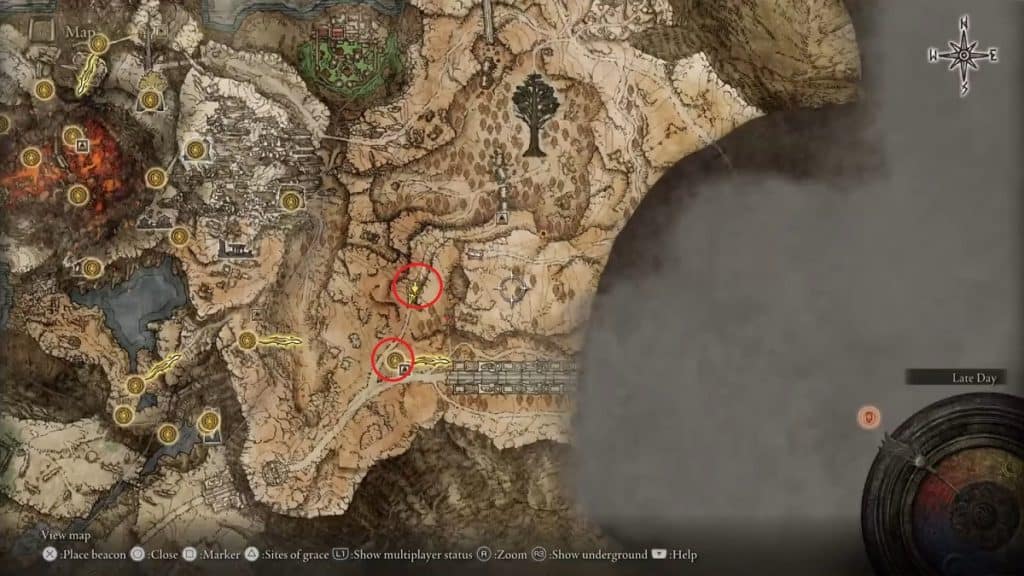 The location of Brother Cohryn marked on the map.