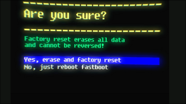 Confirming the factory reset on the boot menu.