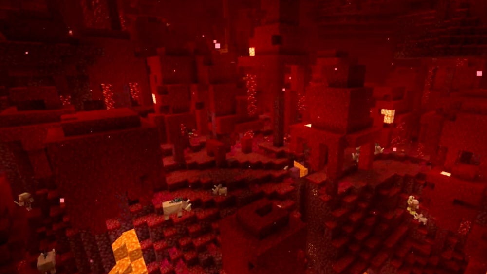 A biome full of red giant fungus and red netherrack.