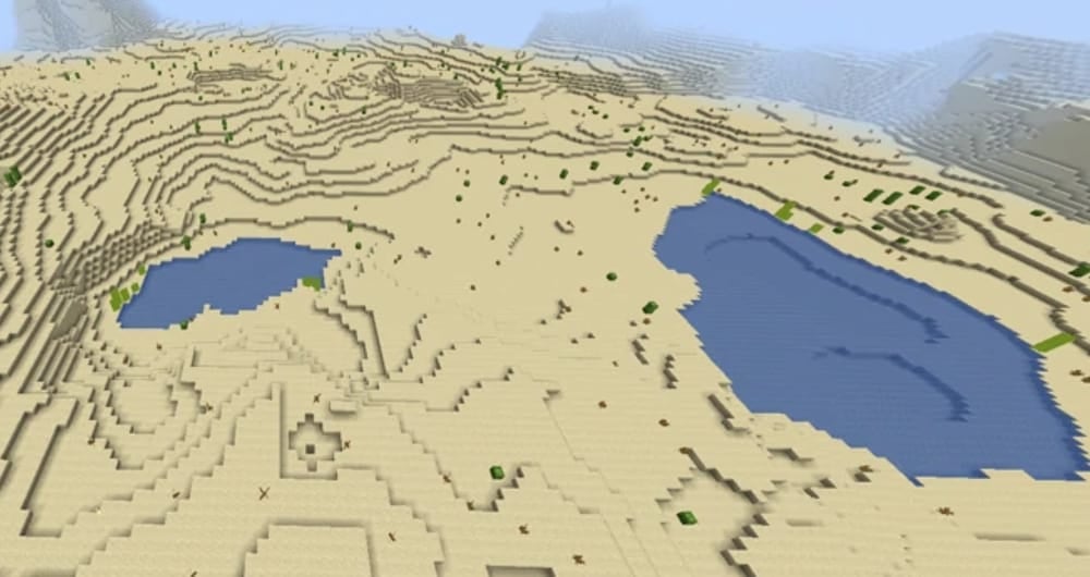 A desert with a few small lakes.