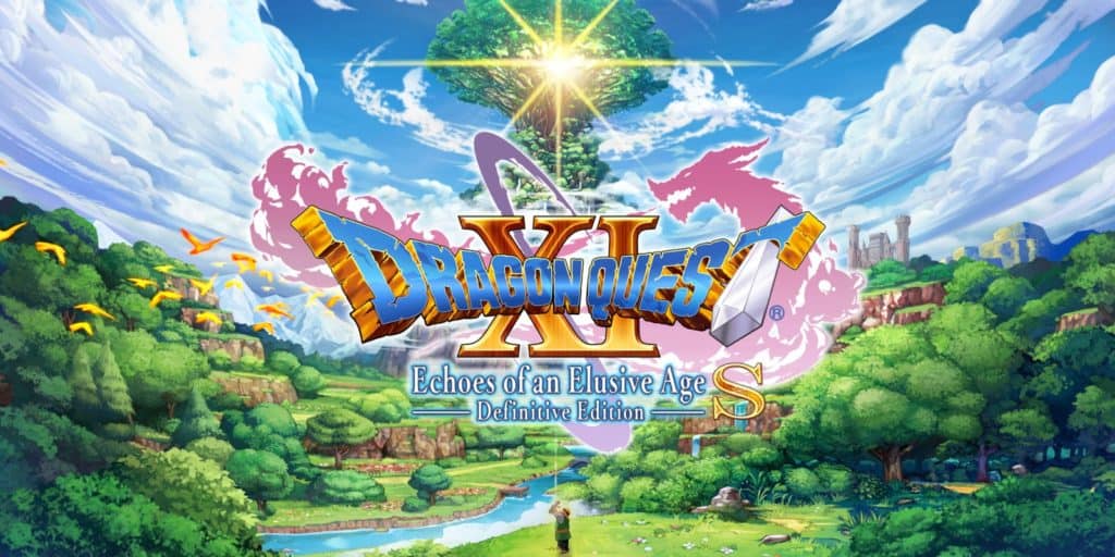 Dragon Quest Eleven Definitive Edition cover photo featuring a forest landscape and a river.