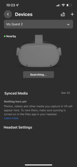 Oculus app searching for the headset.