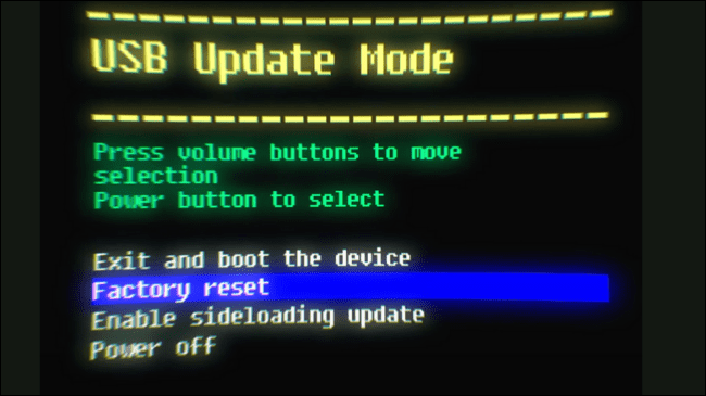 "Factory Reset" highlight on boot menu.