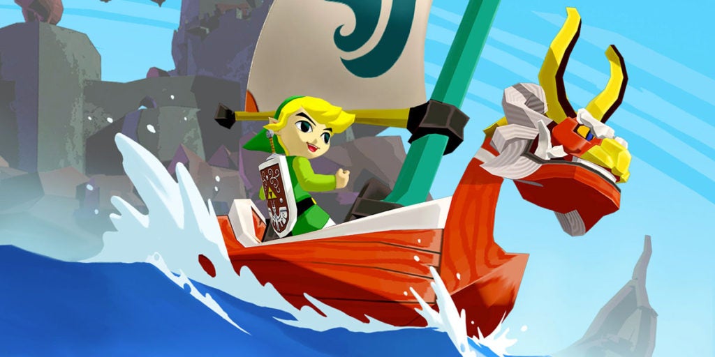 Link riding the boat called the King of Red Lions on the open sea.