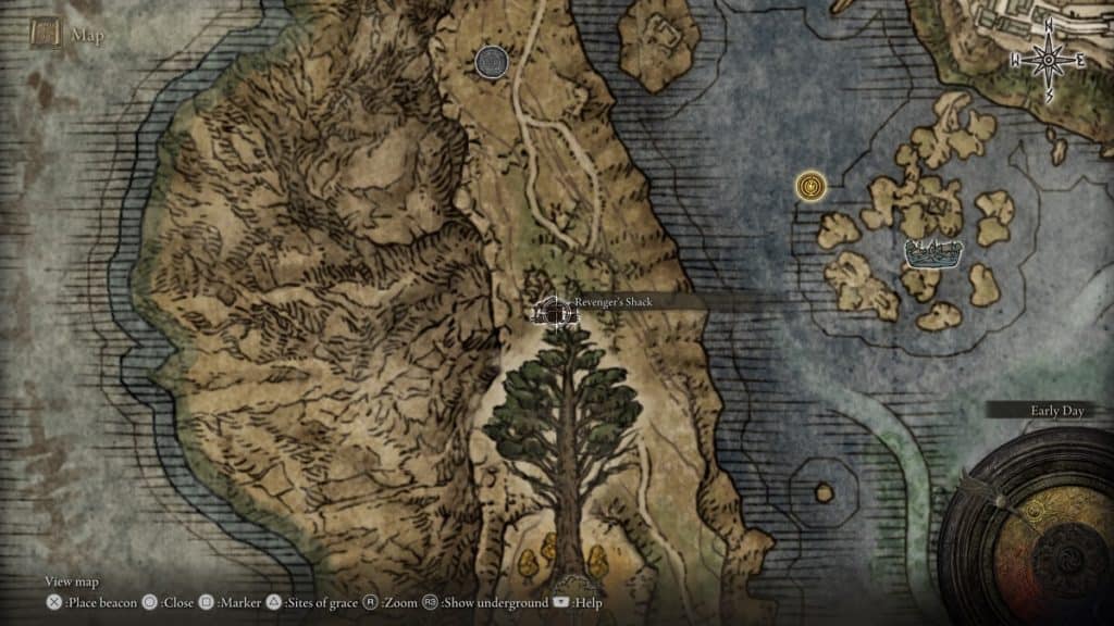 The Revenger's Shack in Liurnia marked on the map.