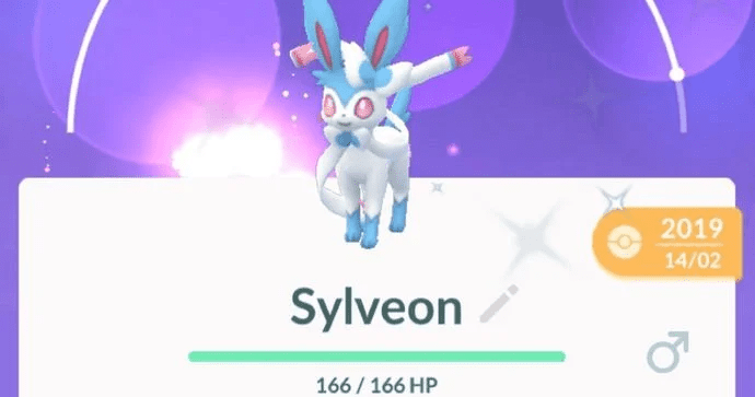 Shiny Sylveon with HP stat displayed in Pokémon GO.