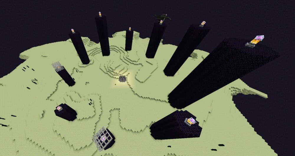 The biome where the Ender Dragon spawns. There is a ring of tall obsidian pillars with end crystals on each one.