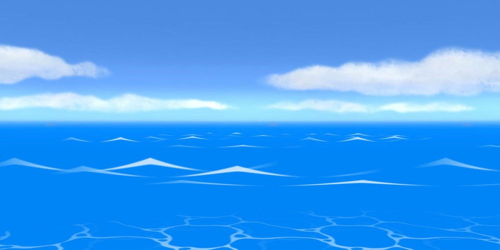 A view of a blue ocean with a blue sky.