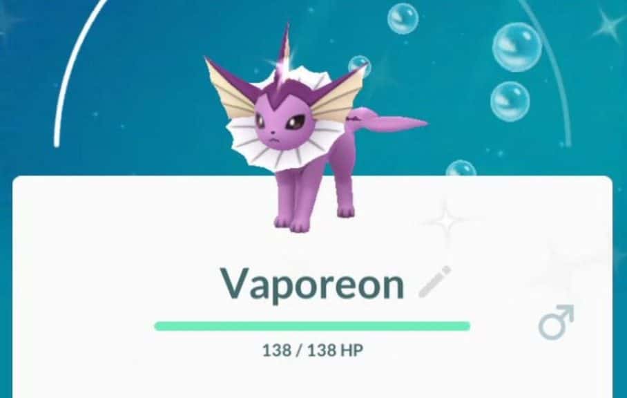 Shiny Vaporeon with HP stat displayed in Pokémon GO.