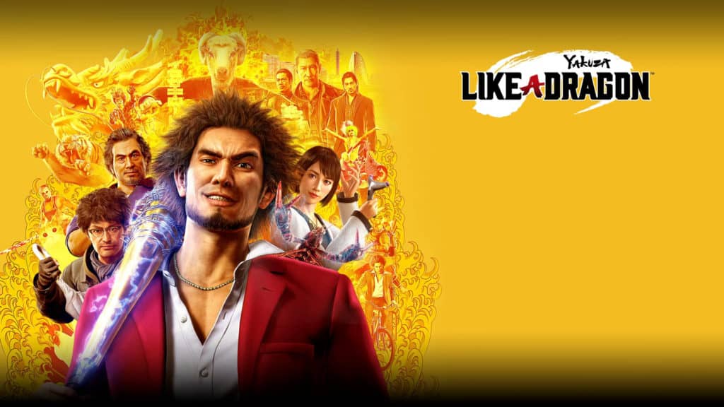 Yakuza: Like a Dragon cover photo featuring main characters with center character holding a bat.
