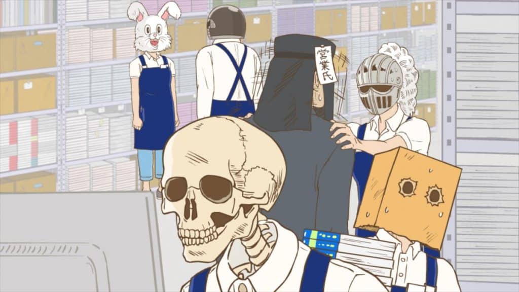 A screenshot from the anime series Skull-face Bookseller Honda-san.