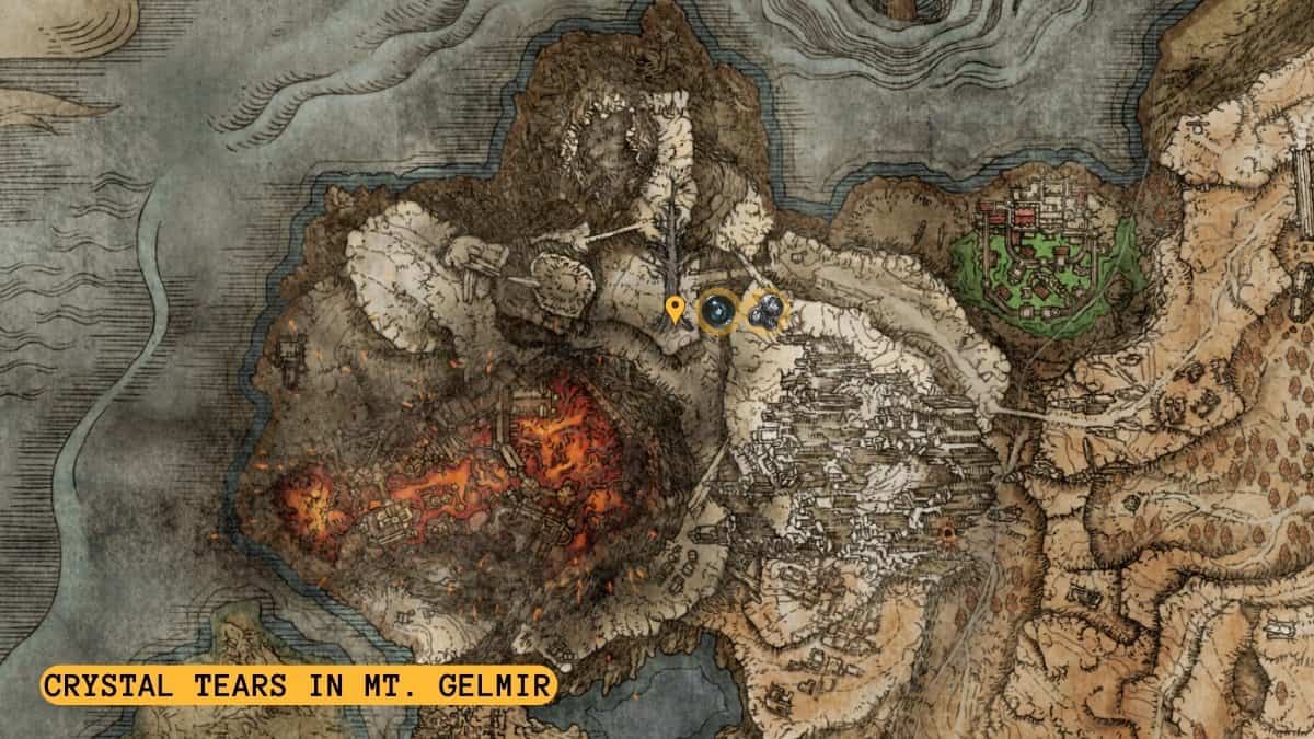 All Crystal Tears in Mt. Gelmir highlighted on map.