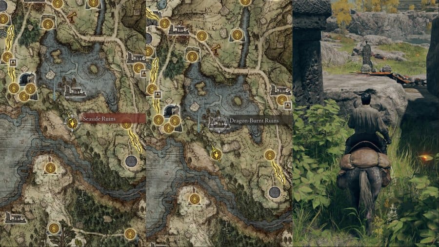 Solution Location of the Homing Instinct Painting south of Dragon-Burnt Ruins in West Limgrave in Elden Ring.