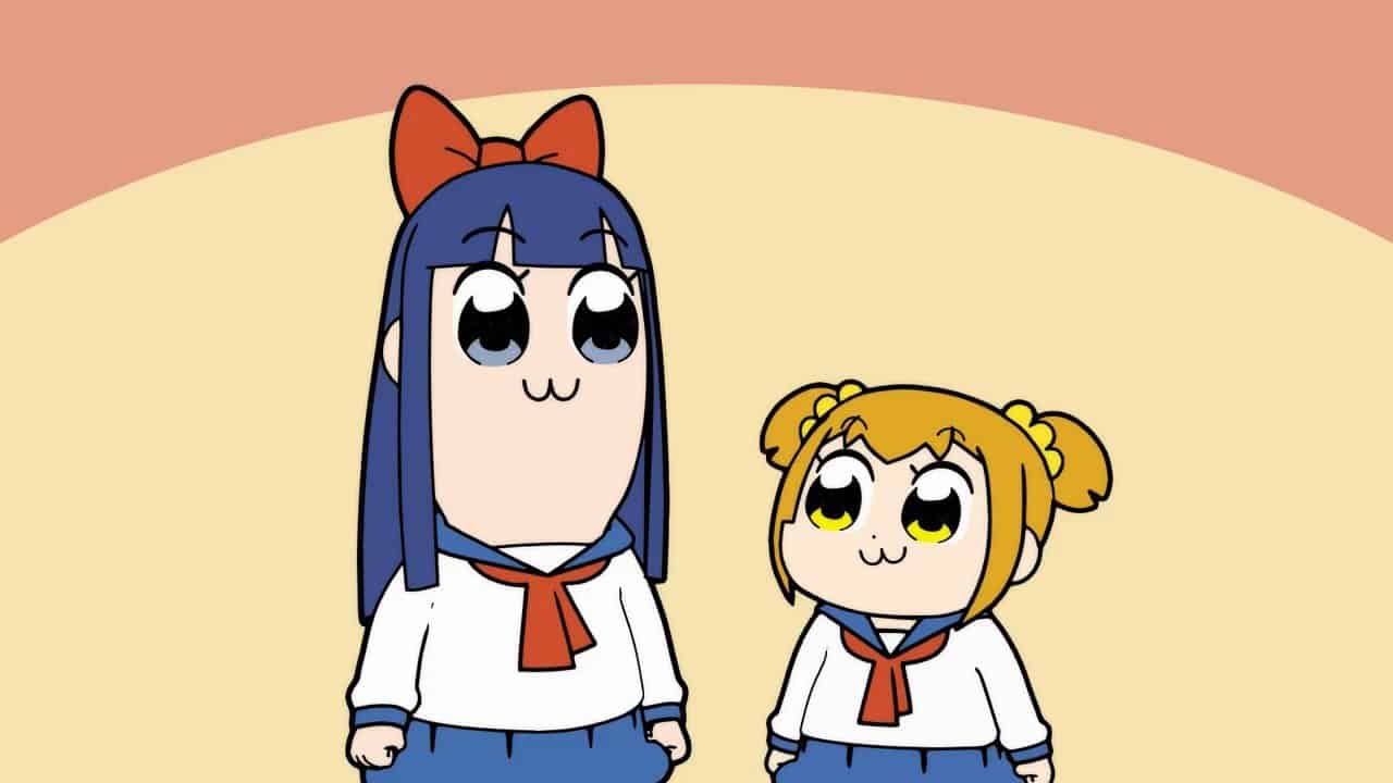 The two main characters from Pop Team Epic posing for the camera.